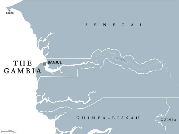 Mapa político da Gâmbia — Vetor de Stock
