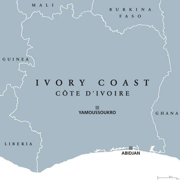 Costa do Marfim, Cte d 'Ivoire, mapa político — Vetor de Stock