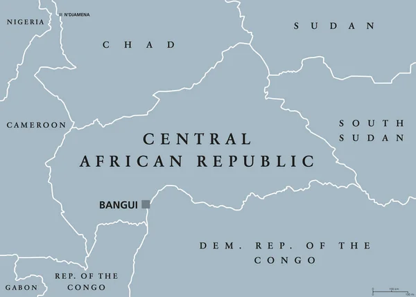 Mapa Político de la República Centroafricana — Vector de stock