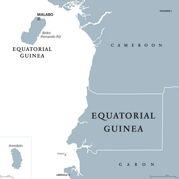 Guinea Equatoriale Mappa politica — Vettoriale Stock