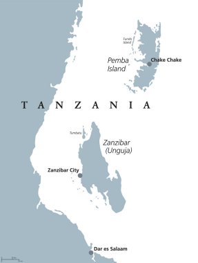 Zanzibar ve Pemba Tanzanya siyasi harita