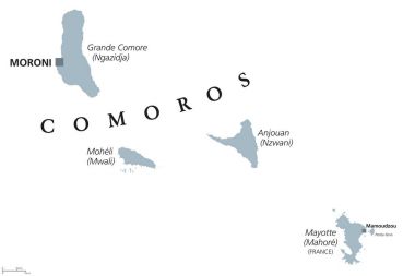Komor Adaları ve Mayotte siyasi harita