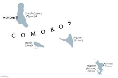 Comoros and Mayotte political map clipart