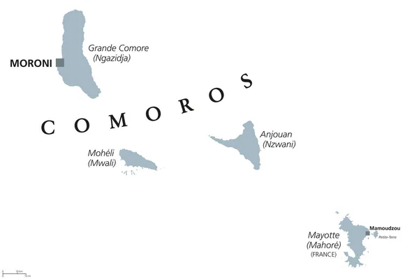 Komor Adaları ve Mayotte siyasi harita — Stok Vektör
