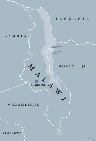 Mapa político de Malawi — Vector de stock
