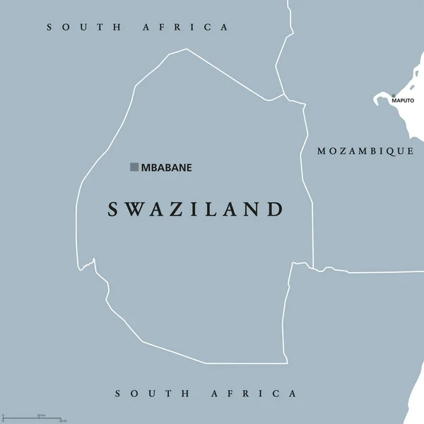 Mapa político de Suazilandia — Vector de stock