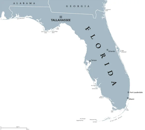 Mapa político de Florida Estados Unidos —  Vetores de Stock