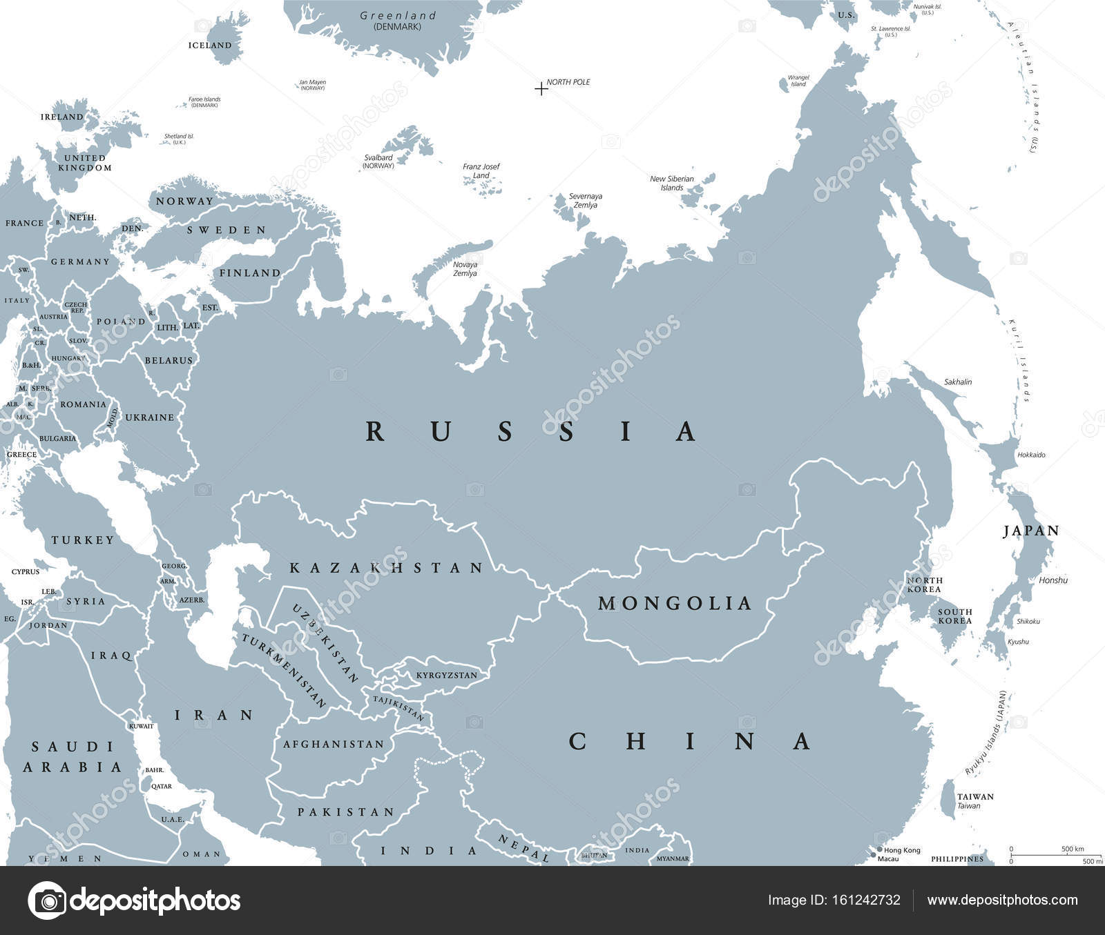 Carte Politique Deurasie Avec Les Pays Et Les Frontières