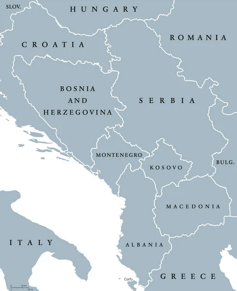 Mapa político de los Balcanes Centrales — Vector de stock