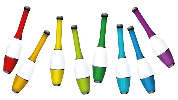 Juggling Clubs Colored Collection - Stok Vektor