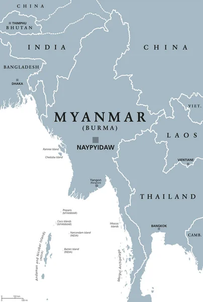 Myanmar Burma politische Landkarte — Stockvektor