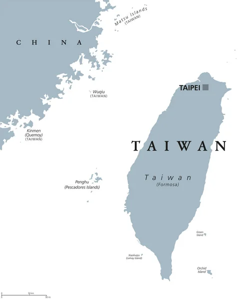 Taiwan eller republiken av Kina Roc politiska karta — Stock vektor