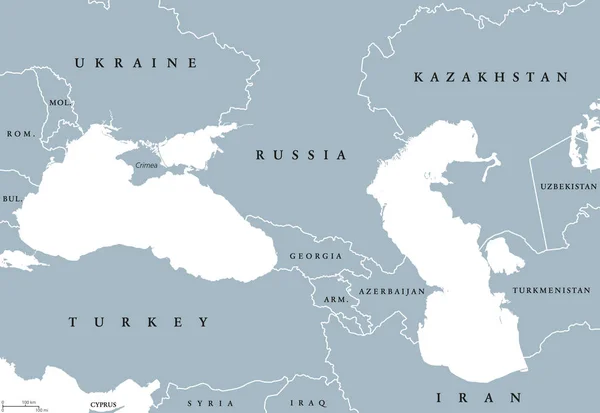 Mapa polityczna regionu Morza Czarnego i Morza Kaspijskiego — Wektor stockowy