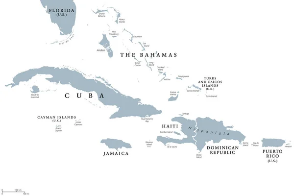 Politieke kaart van de grote Antillen — Stockvector