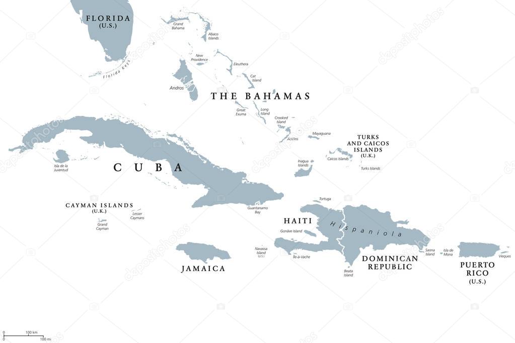 Mapa político de las Antillas Mayores Vector de stock por ©Furian 163195222