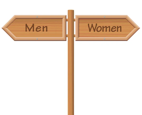 Män kvinnor Signpost trä stil — Stock vektor