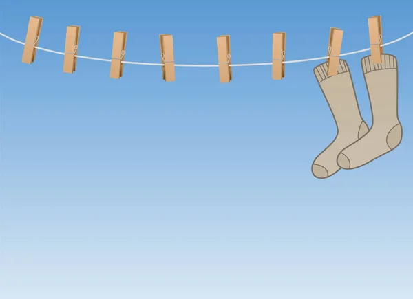Einsame Single-Symbol-Socken auf der Wäscheleine — Stockvektor