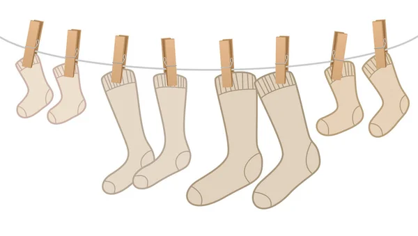 Chaussettes en coton sur corde à linge Family Pack — Image vectorielle