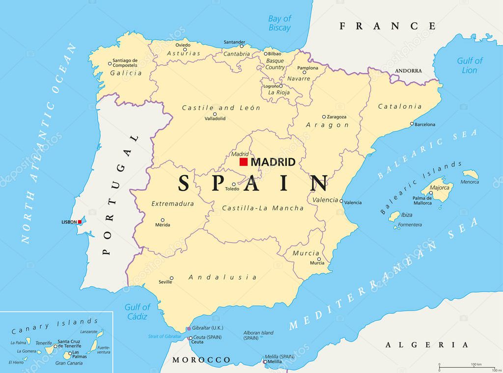 Spain political and administrative divisions map