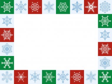 Kar taneleri Noel yatay kırmızı yeşil beyaz çerçeve