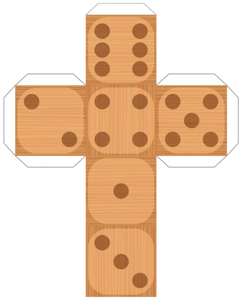 Dobbelstenen sjabloon houten textuur zes-zijdige — Stockvector