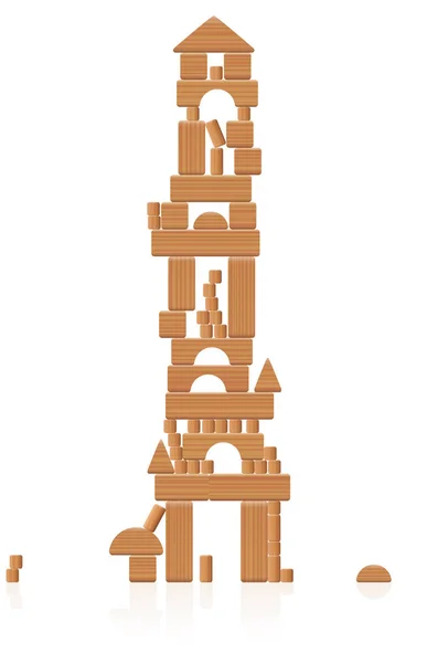 Ladrillos de construcción de torre de madera — Vector de stock