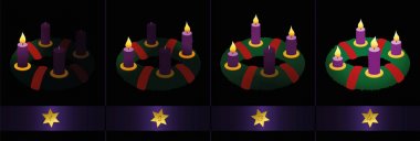 Yanan dört Pazar Advent çelenk mumlar