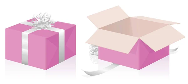 Valentine Gift Pink Pacote fechado aberto — Vetor de Stock