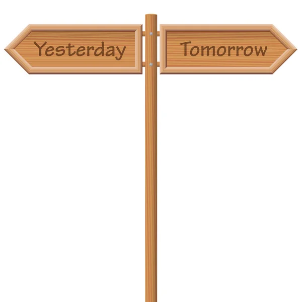 Ayer mañana Signpost estilo de madera — Vector de stock