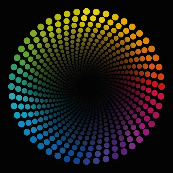 Tubo de puntos espirales de colores Patrón circular de extremo negro — Vector de stock