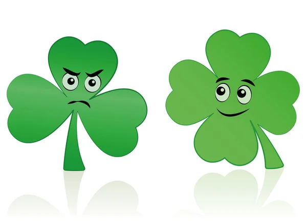 Clover Leaf Shamrock Comic Faces Happy Bad — Stock Vector