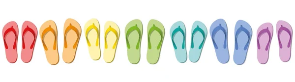 Chanclas de color conjunto de siete sandalias — Vector de stock