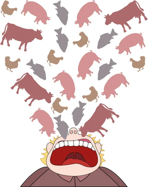 Κατανάλωση κρέατος απληστία κόμικ — Διανυσματικό Αρχείο
