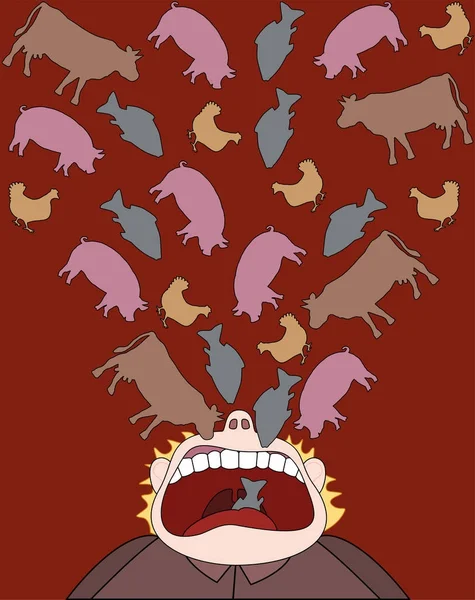 吃肉牛肉猪肉鸡鱼漫画 — 图库矢量图片