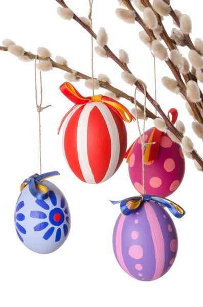 Húsvéti tojások barkái, vertikális, willow csokor — Stock Fotó