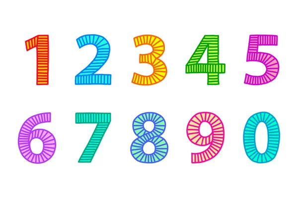 Multi colored freehand drawn numbers from one to zero — Stock Vector