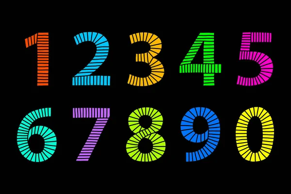 Numéros dessinés à la main multicolores faits de lignes sur noir — Image vectorielle