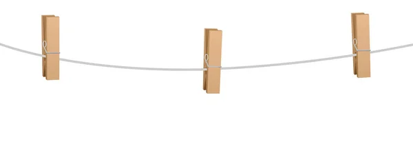 Веревка для одежды "Три булавки" Деревянные булавки — стоковый вектор