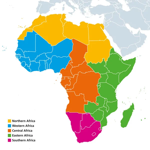 Mapa polityczna Afryki regionów — Wektor stockowy