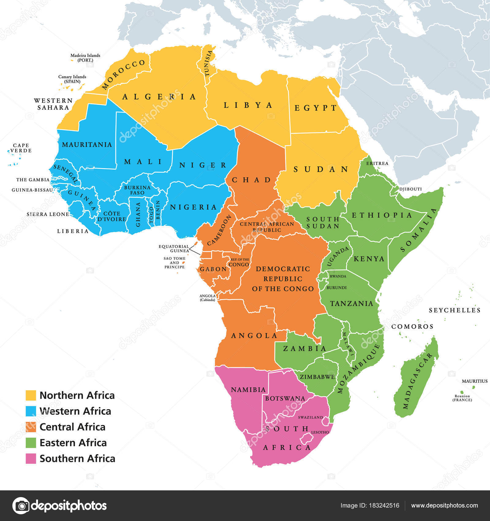 África Mapa Das Regiões Com Países Individuais — Vetor De Stock 4150