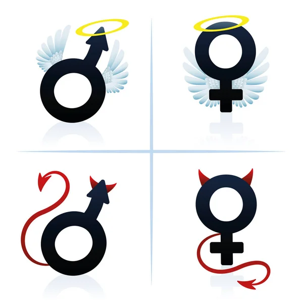 Good And Evil Man Woman Boy Girl Symbols — Stock Vector