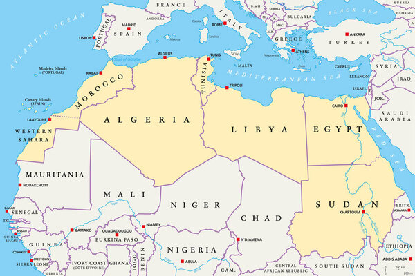 North Africa region, political map