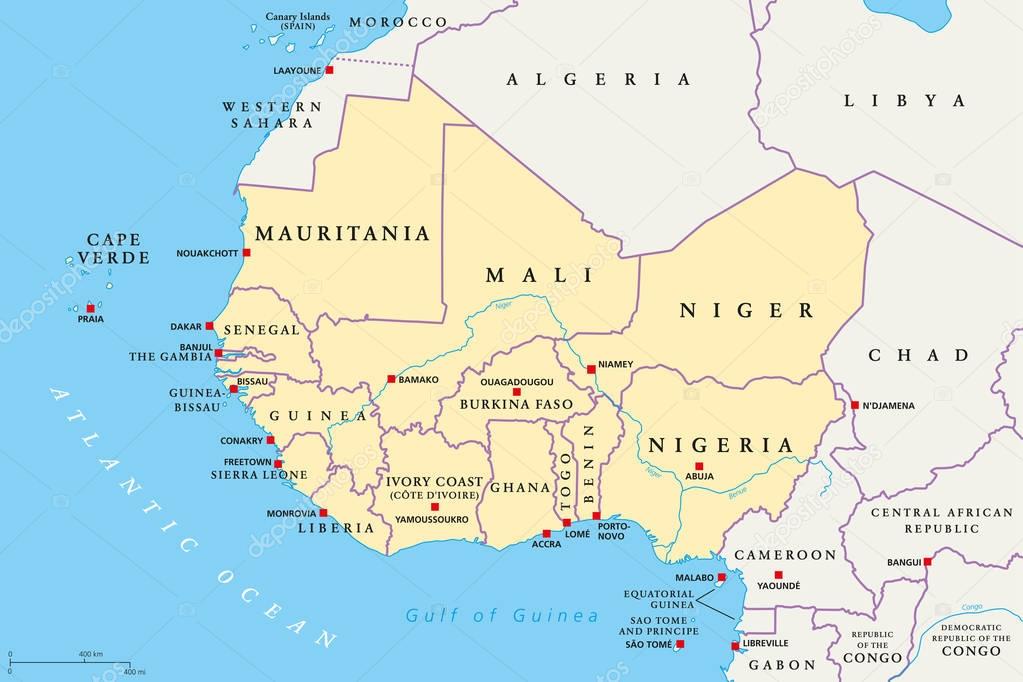 West Africa region, political map