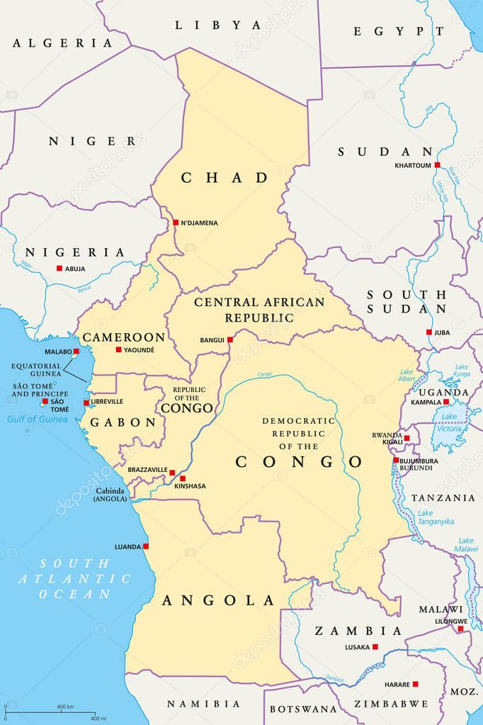 Central Africa region, political map