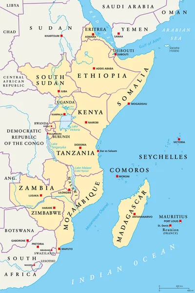 Afrique de l'Est, carte politique — Image vectorielle