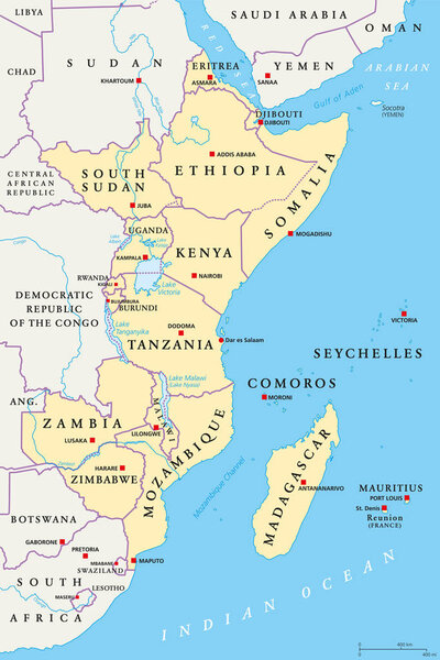 East Africa region, political map