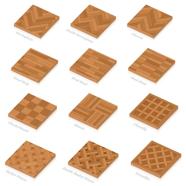 Parquetry Three Dimensional Parquet Floor Plates — Stock Vector