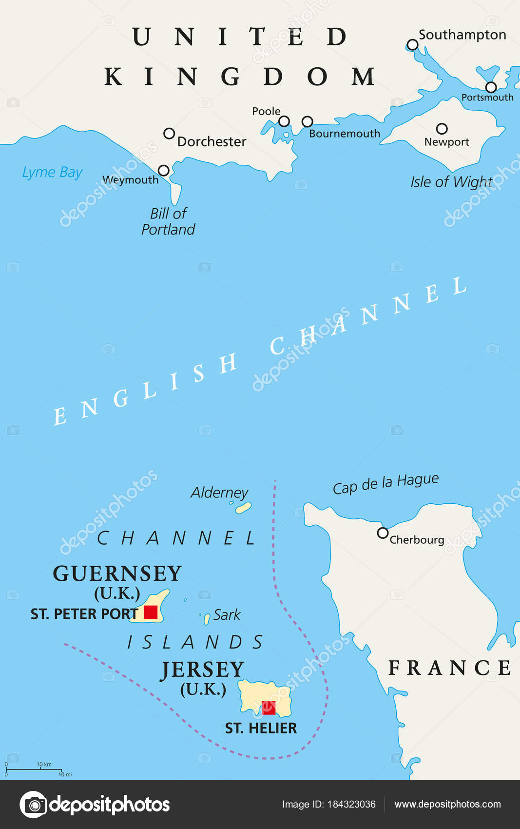 Channel Islands Guernsey and Jersey, political map Stock Vector by