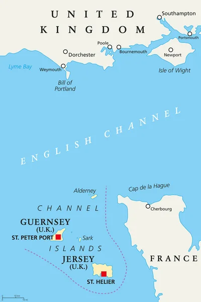 Ilhas do Canal Guernsey e Jersey, mapa político —  Vetores de Stock