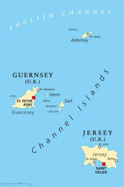 Guernsey and Jersey, Channel Islands, political map — Stock Vector